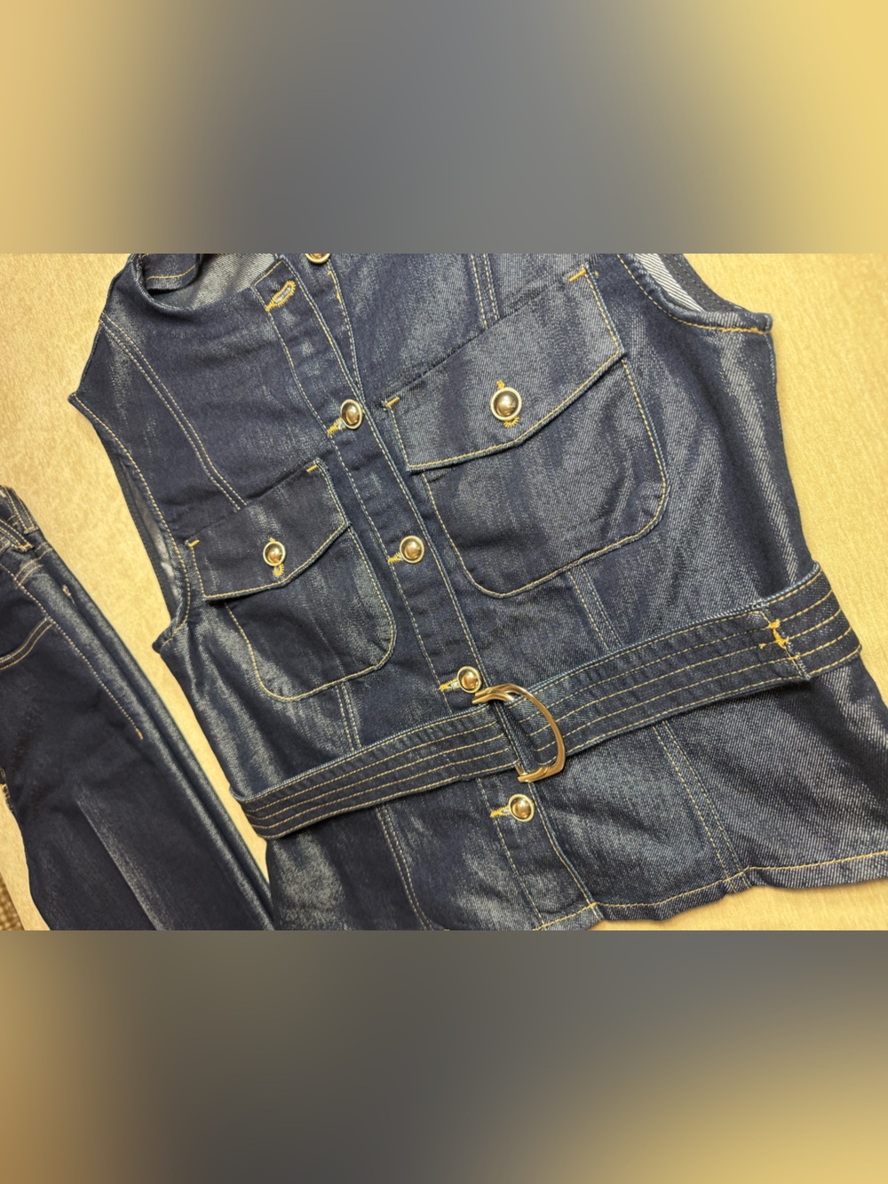 Zara Denim Set | Belted Top + Jeans - Picture 7 of 8